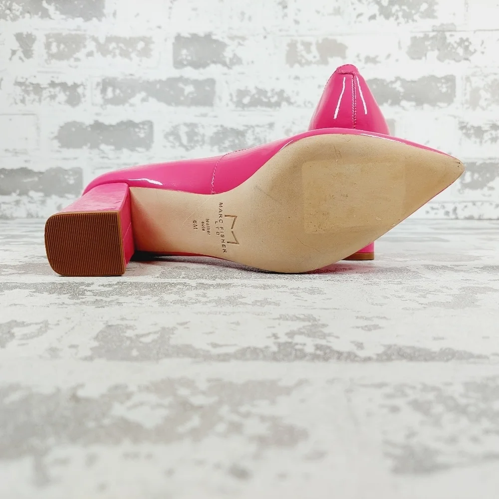 NEW Marc Fisher Zala Pink Patent Leather Block Heel Pointed Toe Heels W619 - Picture 8 of 14
